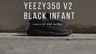 Adidas YEEZY Boost 350 V2 Black Non Reflective INFANT On FEET