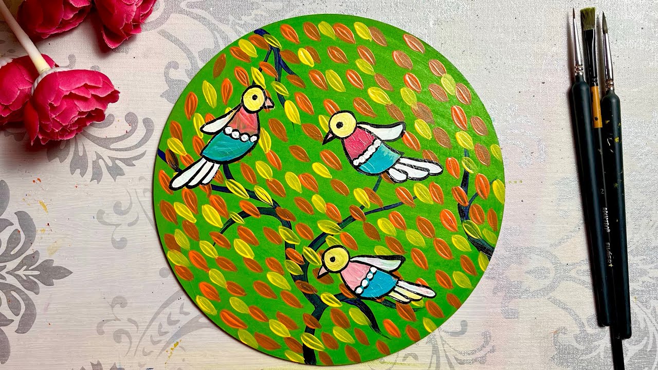 Acrylic Painting for Beginners, Round Canvas Painting YouTube