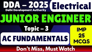 DDA JE 2025 Electrical | 25 Important AC Fundamental MCQs | DDA JE Electrical Mock Test | Study Pdf