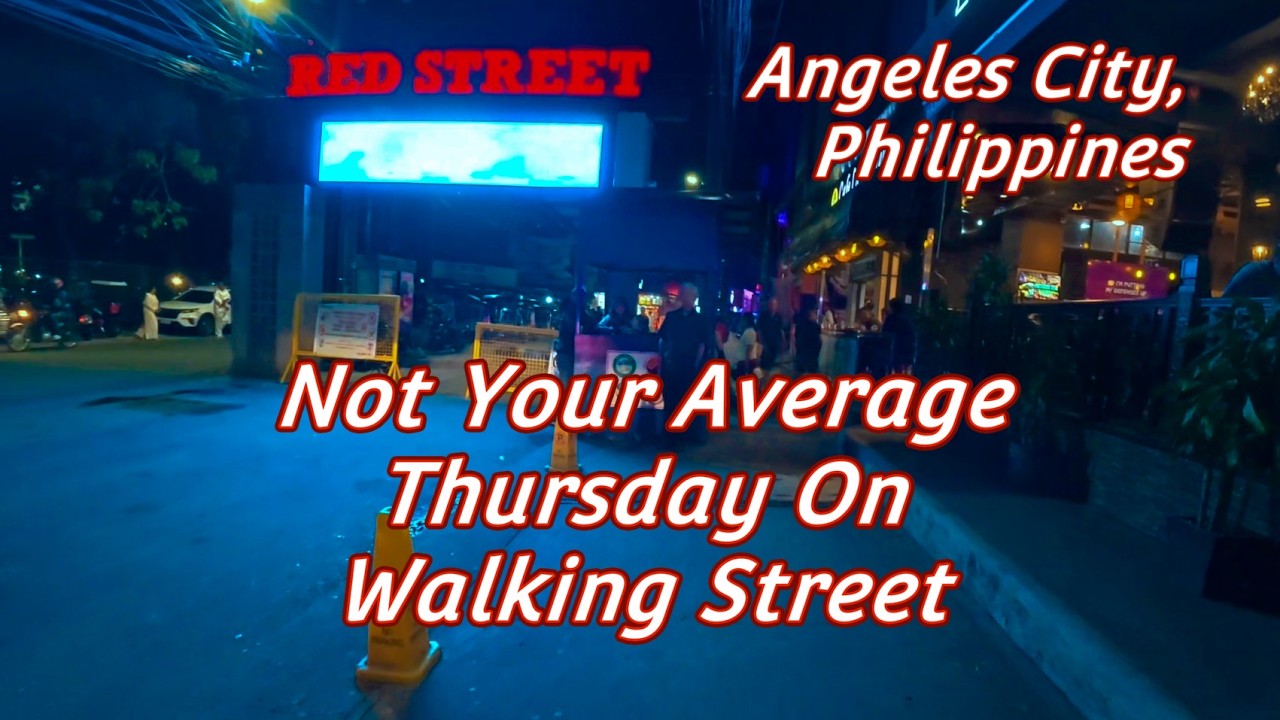 Я исследую пешеходную улицу в городе Анхелес с другом, чтобы поужинать и насладиться ночной жизнь...