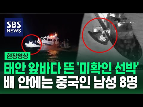 태안 앞바다에 뜬 '미확인 선박'…안에 탄 남성 8명 정체 (현장영상) / SBS