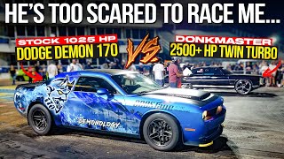 Too scared to race so I had to give him a handicap... Stock Demon 170 vs 2500+ HP Twin Turbo Z06