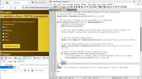 JavaScript 8:  Event listener checks the selected MCQ choice and add icons next to the chosen answer