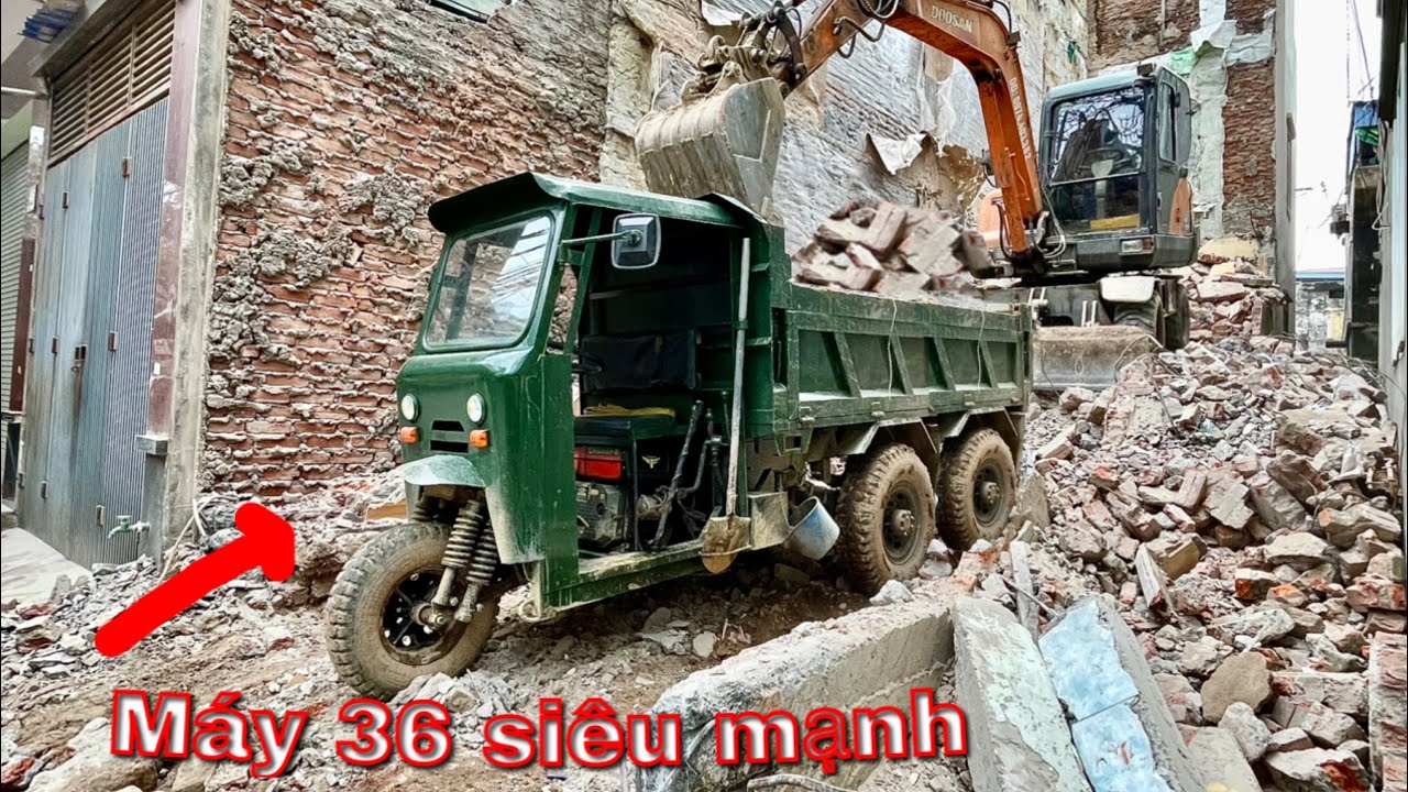 Công nông chở gạch máy 36 cực mạnh | máy xúc dosan dx55 phá nhà | Ô tô tải | xe ba bánh | xe con