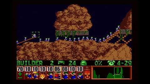 Lemmings (SNES) Tricky 28: Exit in the Ground