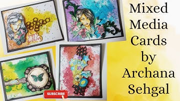 4 Mixed media cards for beginners || Background techniques using InkPads || Archana Sehgal