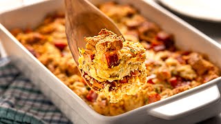 Savory Bread Pudding with Ham and Cheese!