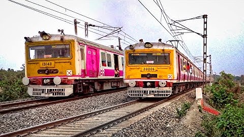 Back to Back Local Trains Crossing | Perfect Colourful EMU brothers Crossing | Eastern Railways