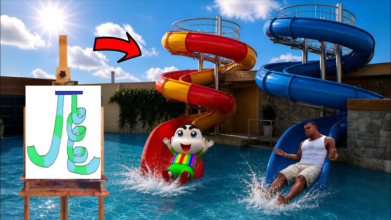 FRANKLIN DRAWING A BIGGEST WATERSLIDE WITH HELP OF MAGICAL