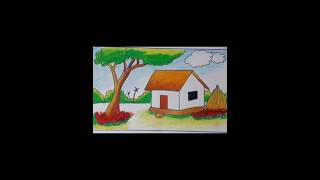 Village drawing.#shorts #drawing #villageshort #shortsvideo #viral #scenerydrawing #shortsfeed #art