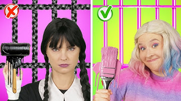 Building Bunk Beds in Jail! Wednesday Vs Enid | Black Vs Pink Bunk Bed