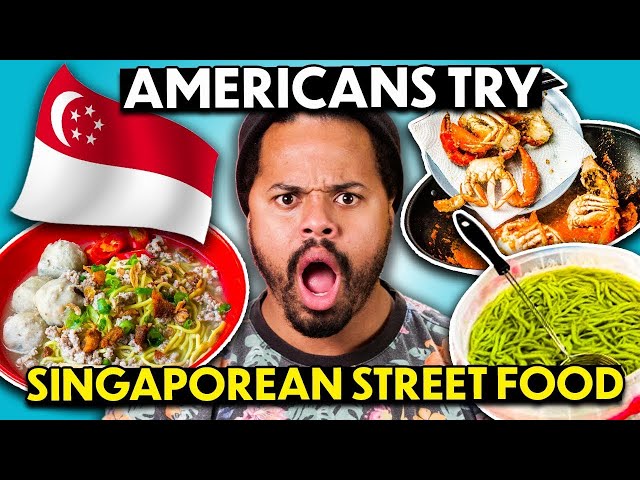 Americans Try Singaporean Street Food For The First Time! (Bak Chor Mee, Laksa, Fish Head Curry) class=