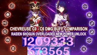 Chevreuse C0 - C6 DMG Buff Comparison - Raiden Shogun C6 Overloaded Team New Power Unlock