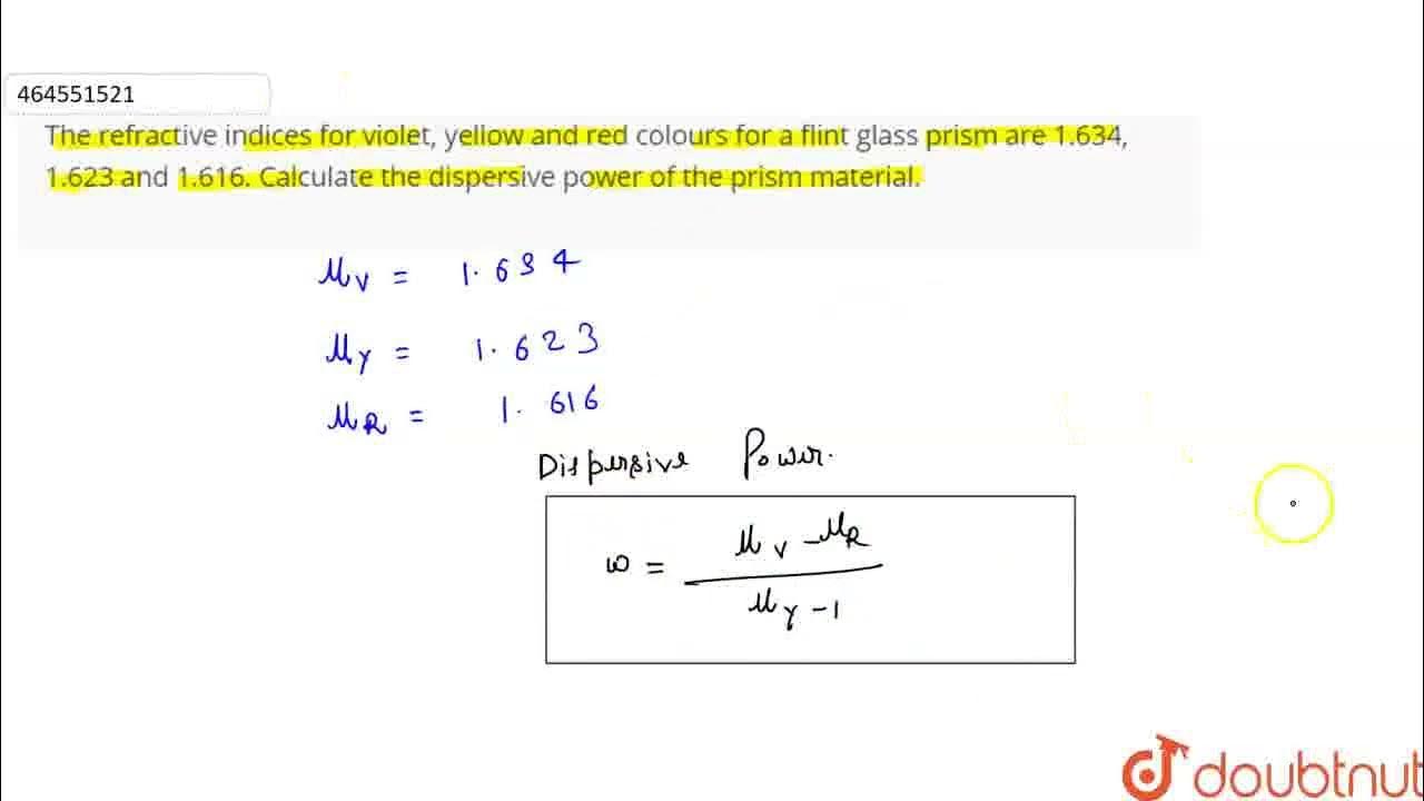 The refractive indices for violet, yellow and red colours for a flint