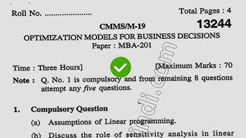 2019 Kuk MBA 2nd Sem Optimization Models For Business Desicion Question Paper