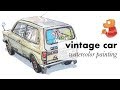 Painting a vintage car with watercolors