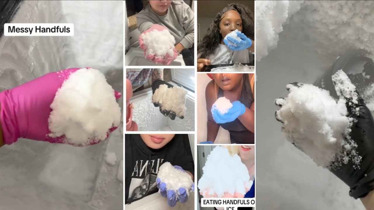 ICE EATING ASMR HANDFULS COMPILATION TIKTOKER 