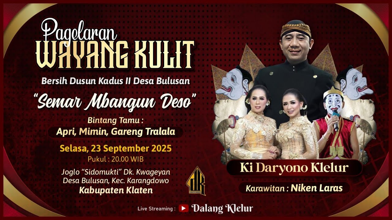 #LIVE Wayang Kulit Dalang Ki Daryono Klelur - Lakon Semar Mbangun Deso BT Apri Mimin & GarengTralala