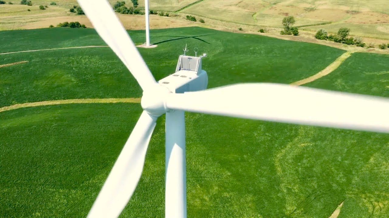 A Drones Close up View of Wind Turbines in Iowa