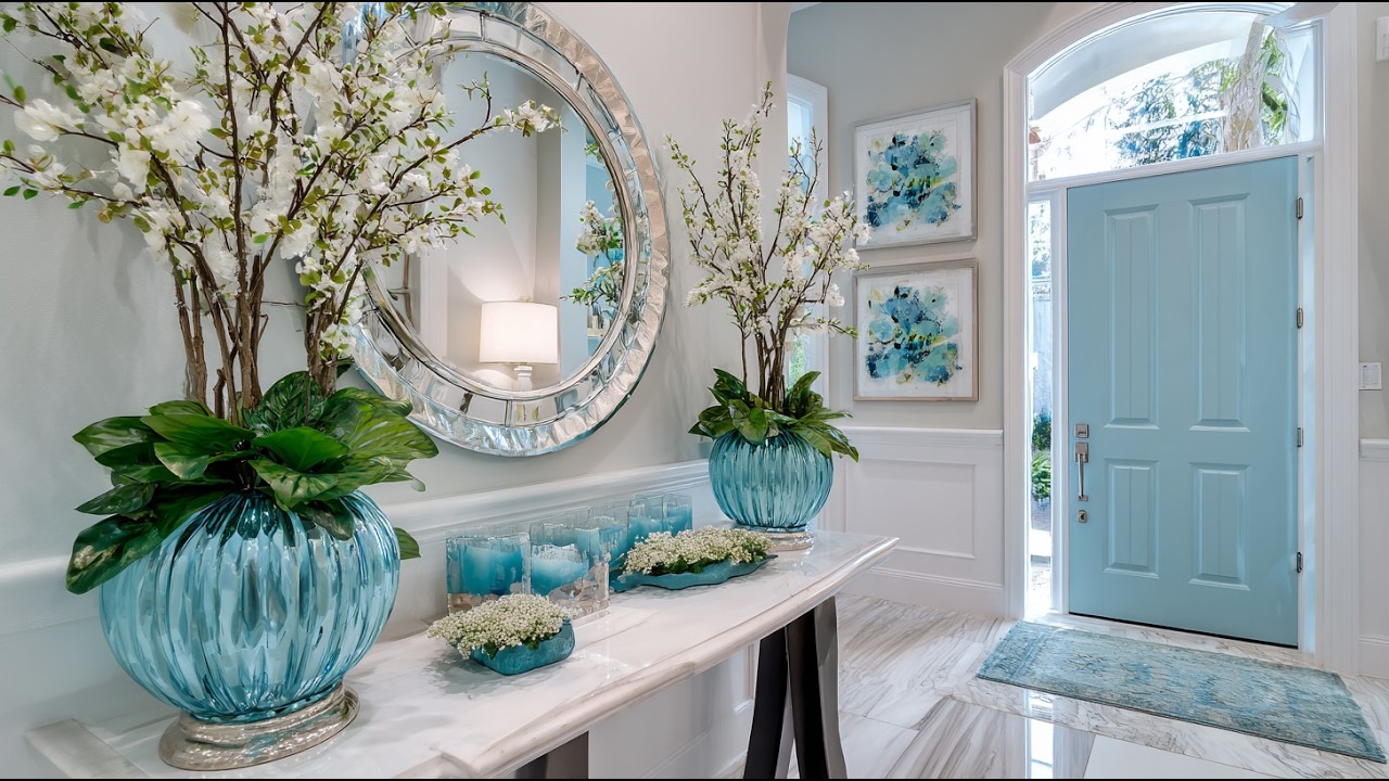 Элегантный весенний вход 2026: небесно-голубой цвет и серебристая листва в оформлении от Martha S...