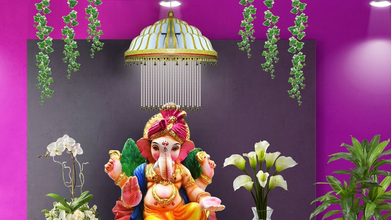 Ganpati decoration ideas for home / How to Make Ganesh Umbrella ...