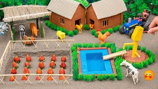 DIY making mini Farm Diorama with House of animals Cow, Pig | How to Supply Water for Growing Plants