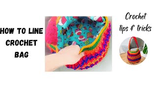 How to Add Fabric Lining to a Round Bottom Crochet Bag using Cotton Fabric. Sewing Tutorial.
