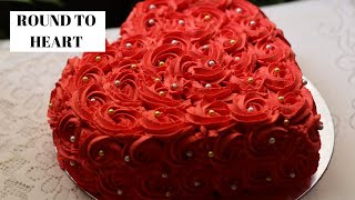 Heart Shape Red Rosette Cake/Easy  Round to Heart Shape Cake|Panach