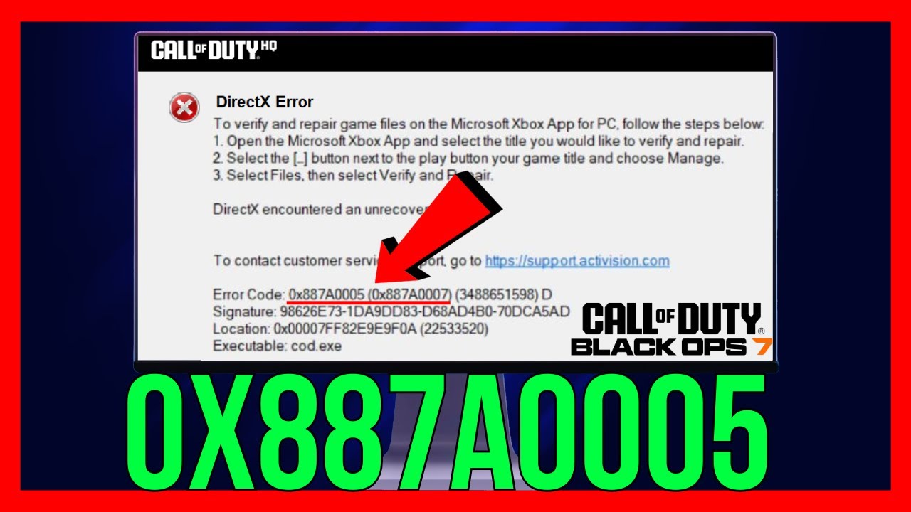Black Ops 7 DirectX Encountered an Unrecoverable Error 0x887A0005 - YouTube
