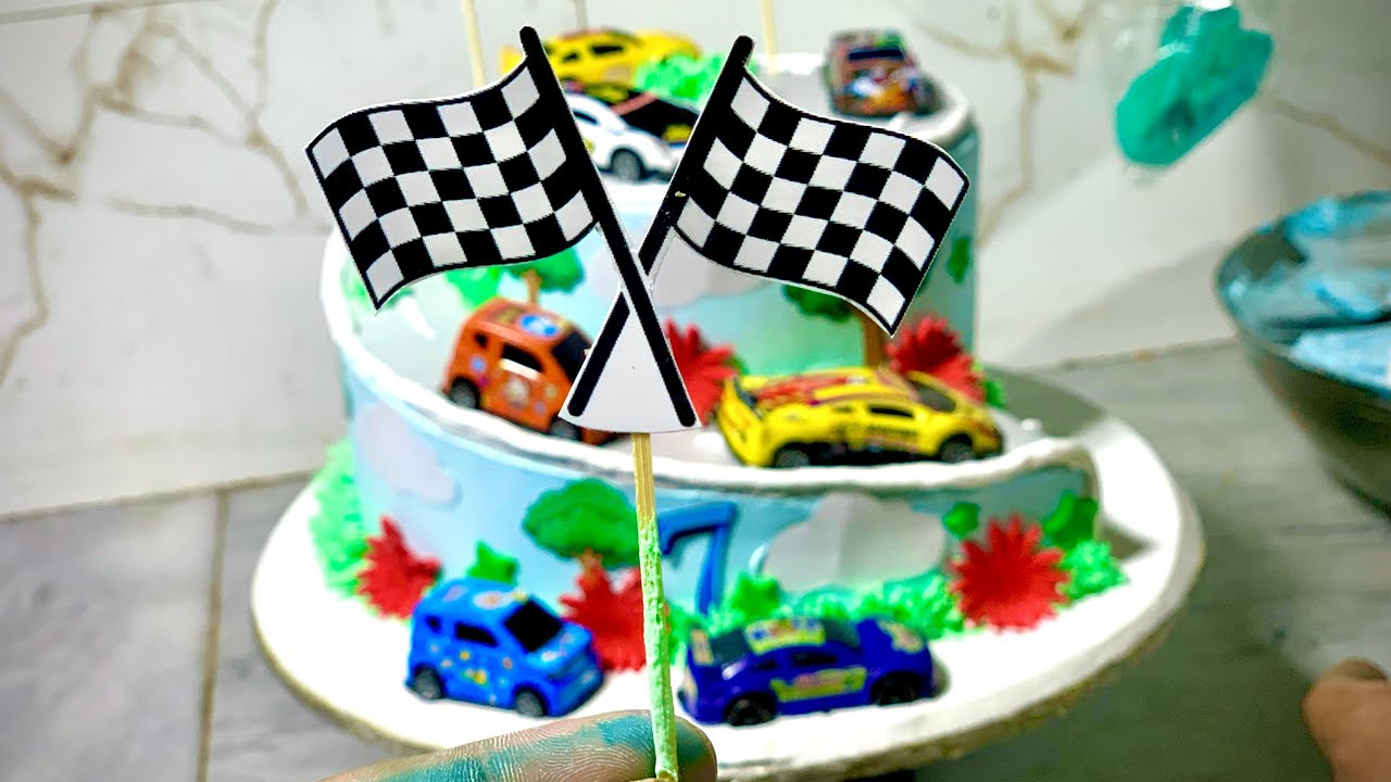 Car cake design beautiful decoration car tawer cake race time