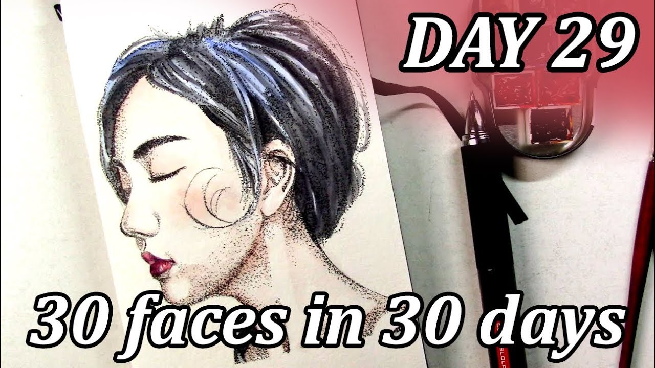 30 FACES in 30 DAYS // Art challenge // Day 29: stippling with electric ...