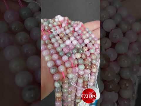 Намистини Жадеїт кольоровий гладка кулька d-6,5 мм+- на нитці L-38см+-, видео 1