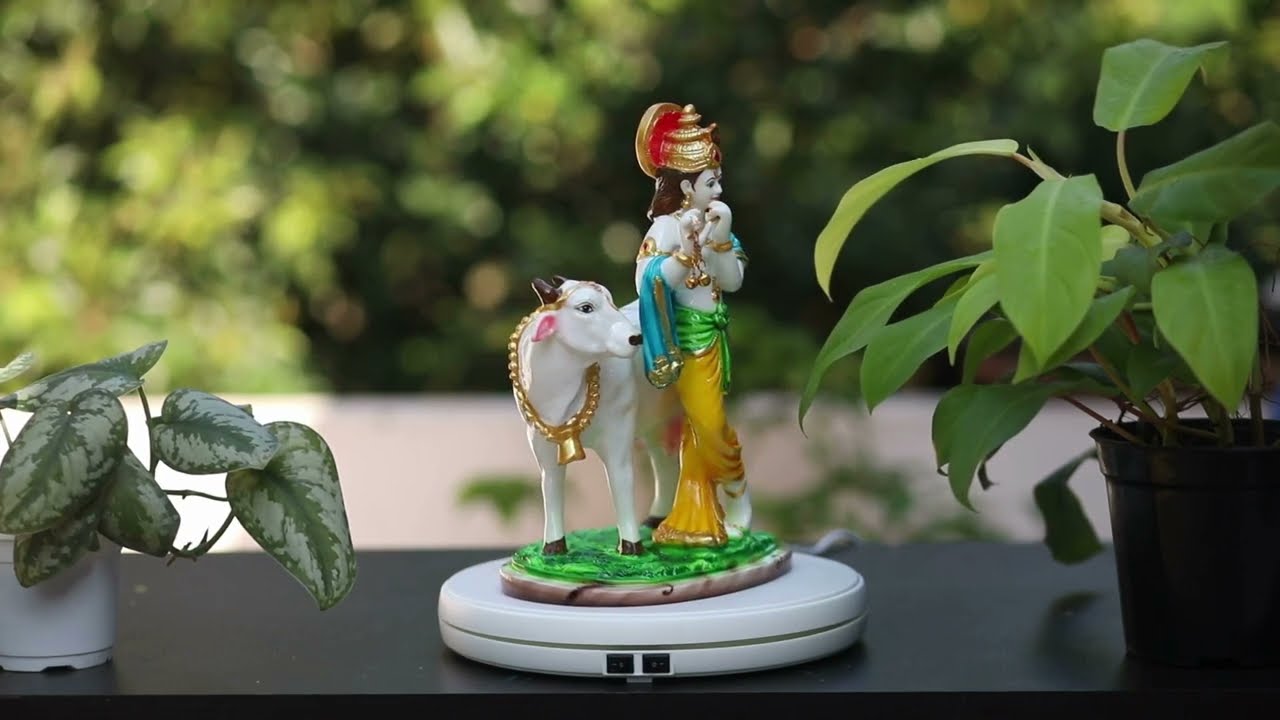 Buy Krishna Statue with Cow - Marble Dust | Polyresin | 28cm