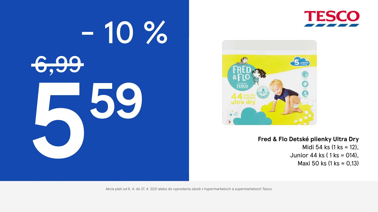 V Tesco platíte menej každý deň - Tesco mlieko 1,5% a Fred & Flo Detské plienky Ultra Dry
