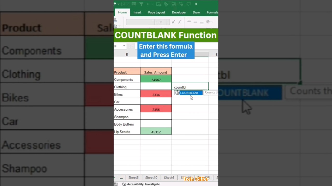 COUNTBLANK function in excel