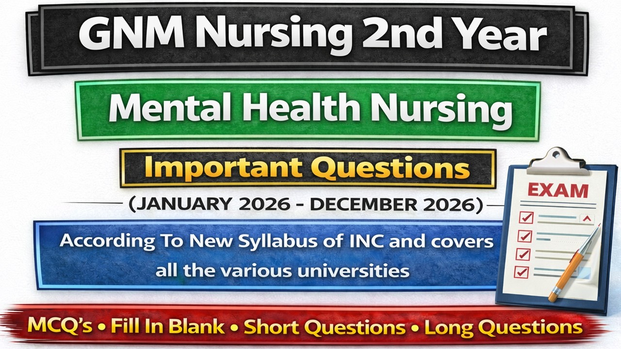 Mental Health Nursing GNM 2nd Year Important Question 2026 || Mental Health Nursing Exam Paper 2026