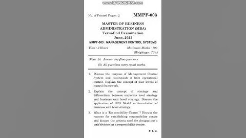MMPF 003 question paper June 2023  #managementcontrol #management #shorts