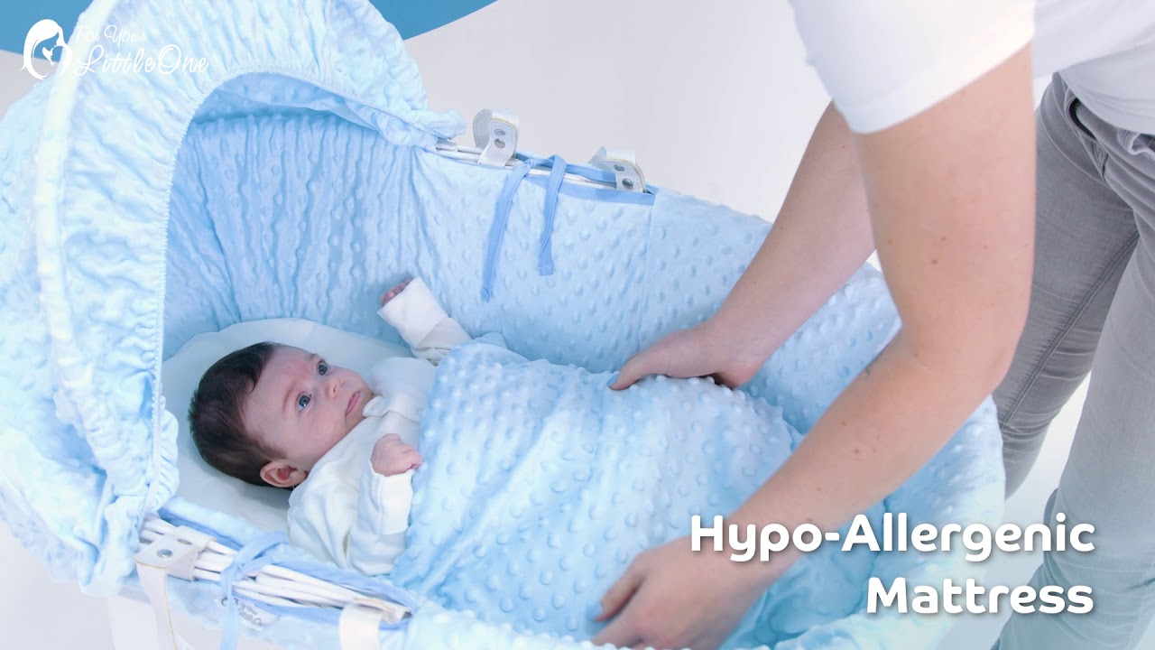 Blue Dimple White Wicker Moses Basket