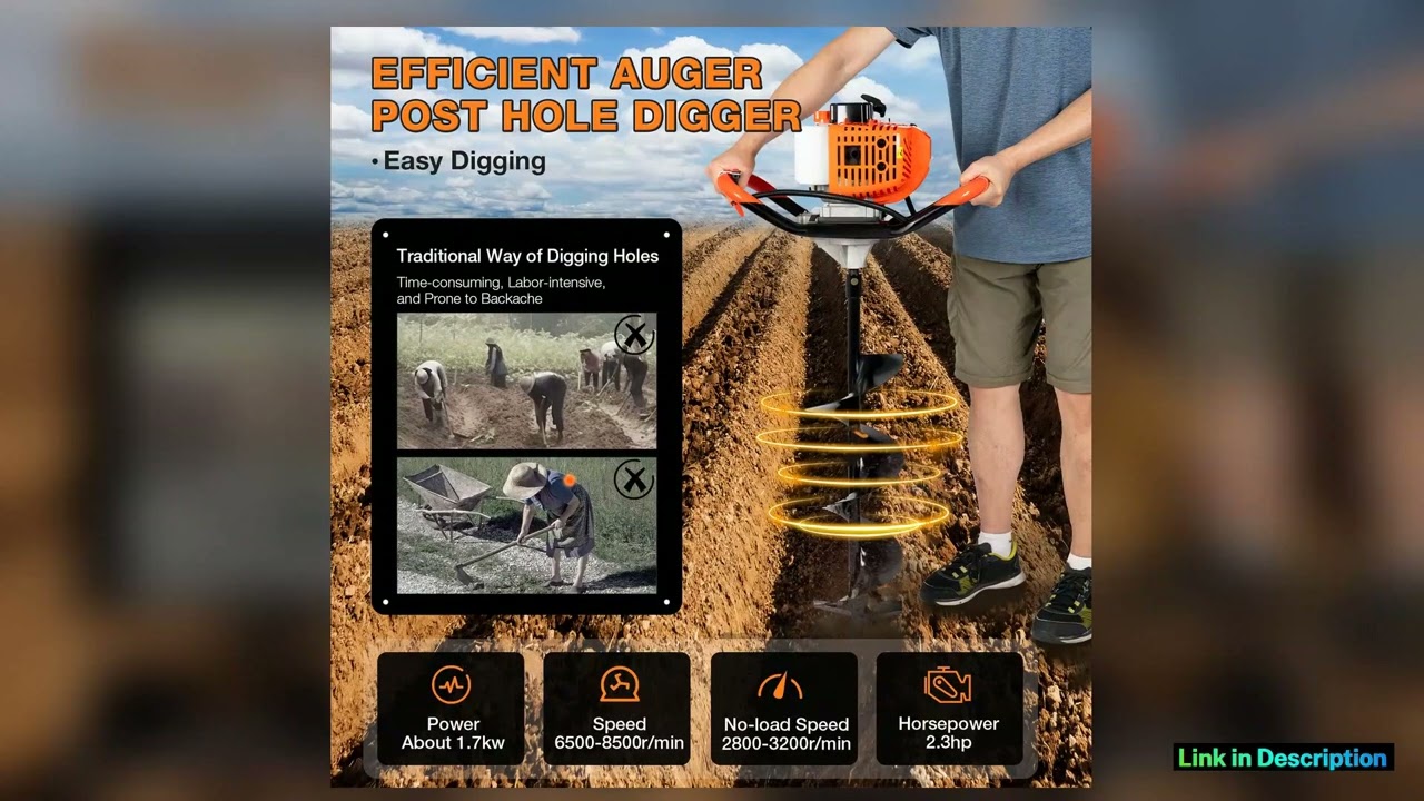 52cc Earth Auger Garden Power Floor Drill 2 Stroke Petrol Post Drill 3 Bits for Fence Post Hole