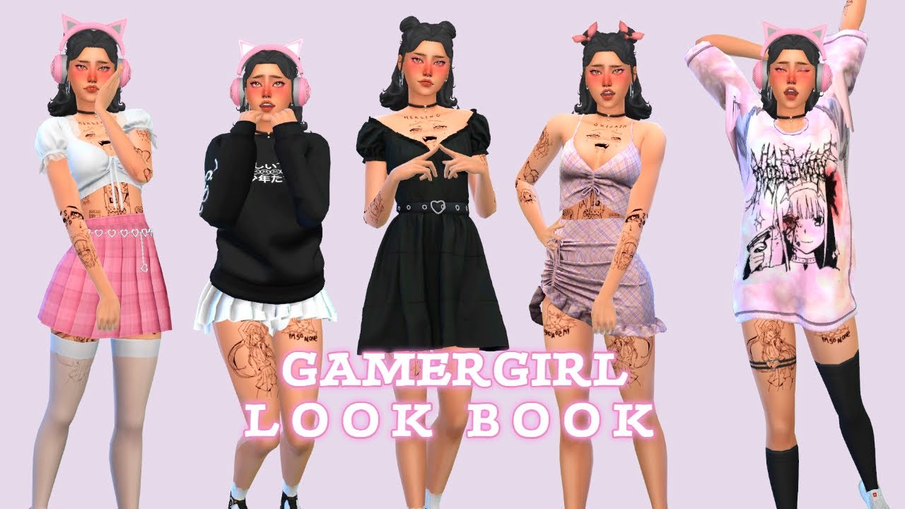 Kawaii Pastel "Gamer Girl" Look Book The Sims 4 CAS 🖤 YouTube