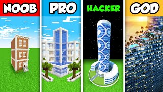 Minecraft NOOB vs. PRO vs. HACKER vs GOD : LUXURY HOTEL BUILD CHALLENGE in Minecraft!