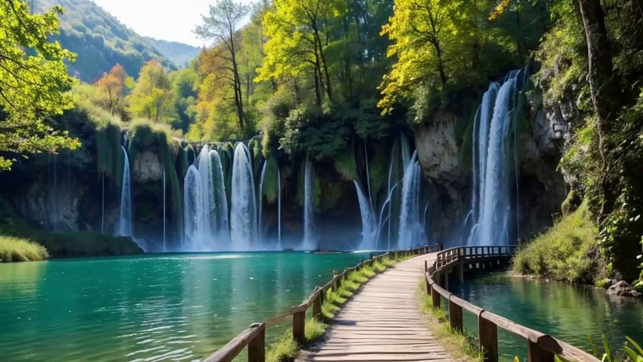 Healing Nature Sounds: Stunning Waterfall & Turquoise River