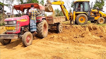 New Jcb 3dx Machine Loading Red Mud In Mahindra YUVO 575 Di And Mahindra  475 Di Tractor | Jcb Game
