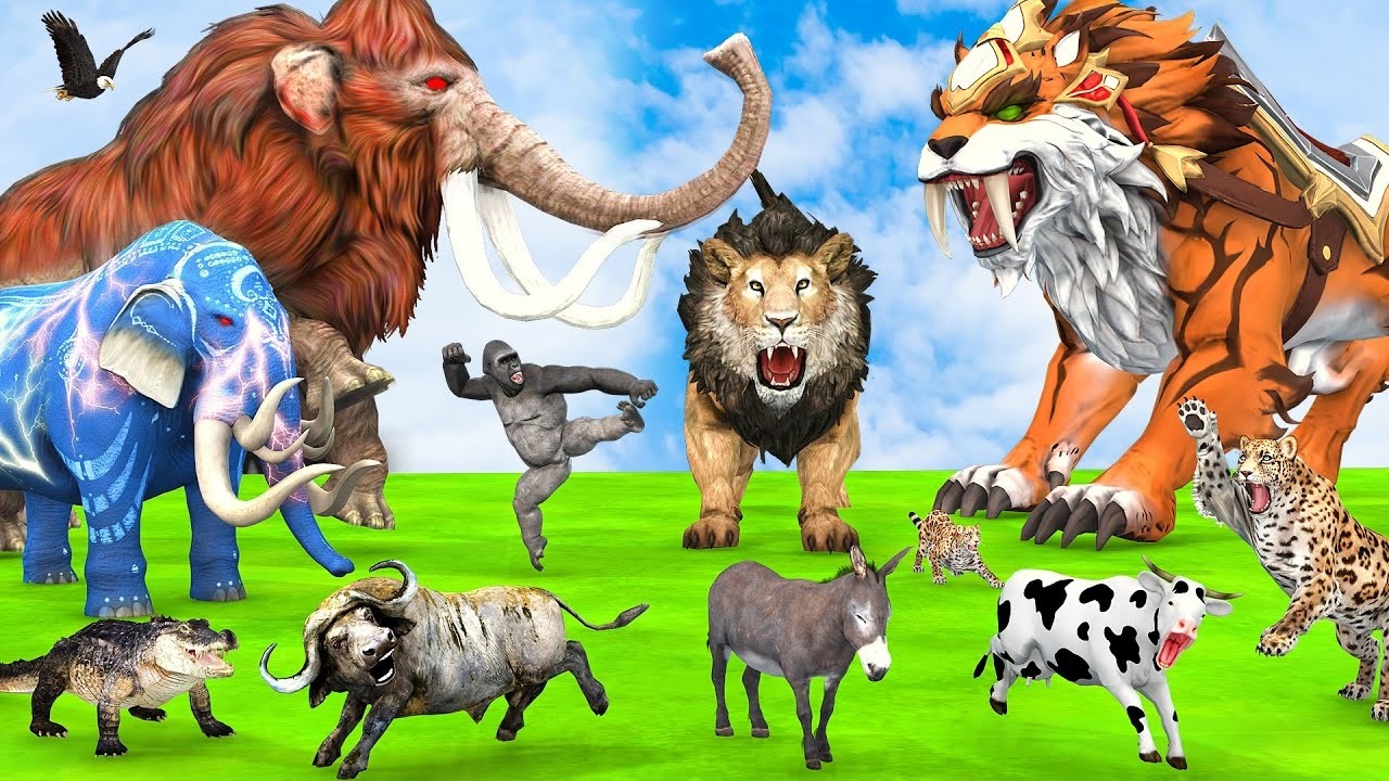 The Ultimate Battle 40 Wild Animals Mammals vs GIGA T-REX Dinosau Epic Run Zigzag Down Course