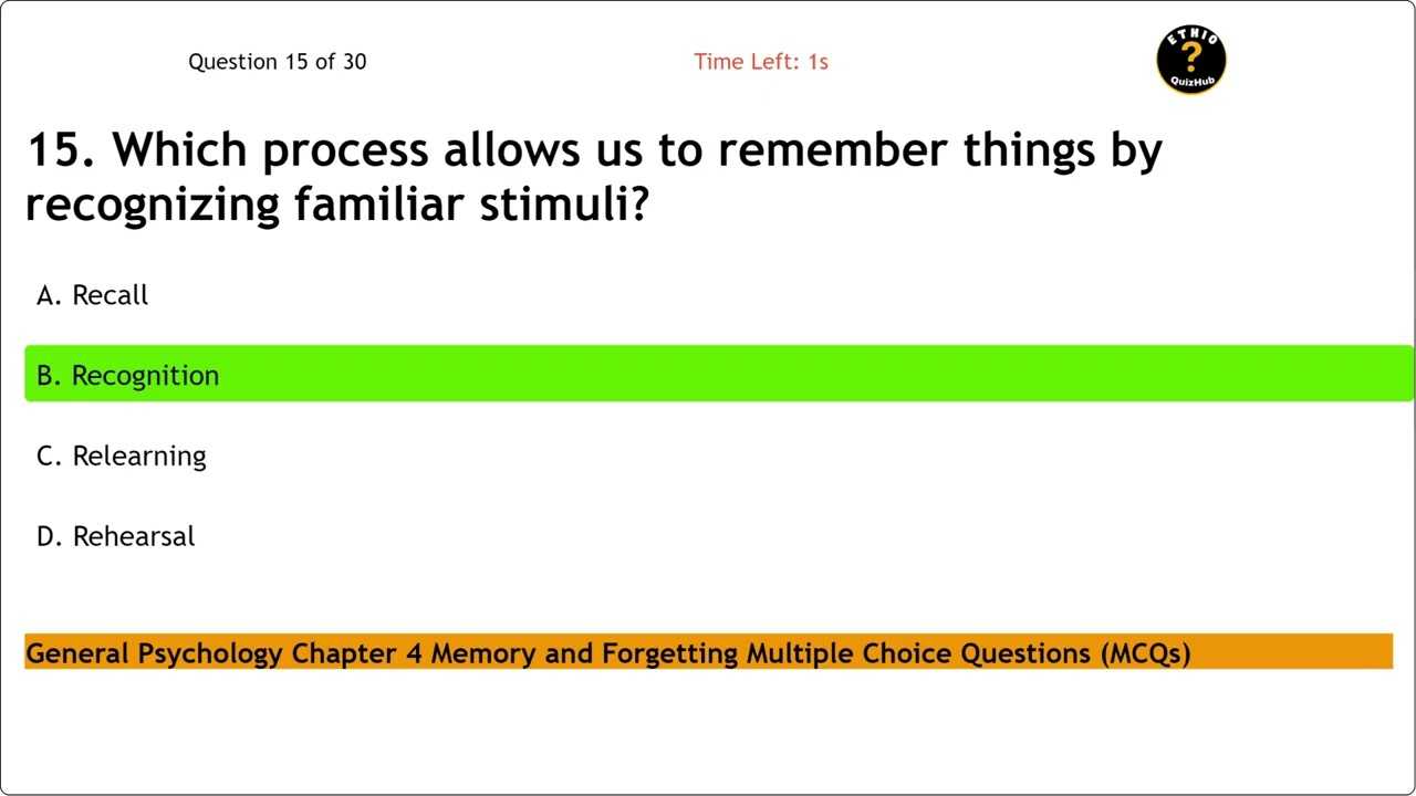 General Psychology Chapter 4 Memory and Forgetting Multiple Choice Questions MCQs