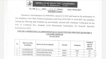 OSSC Combined Post Graduate Level Recruitment Exam Provisional Selected Notification Released