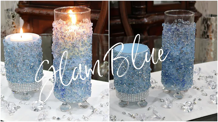 DIY GLAM DOLLAR STORE | BLUE CRUSH GLASS CANDLE HOLDER DECOR | DIY HIGH END ROOM DECOR IDEA FOR 2021
