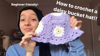 How to crochet a daisy bucket hat! Beginner friendly tutorial!