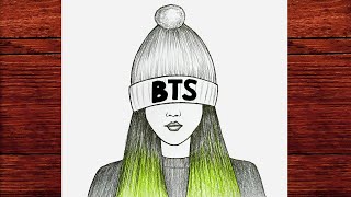 Bere Takan Güzel Kız Çizimi - Bts Şapkalı Kız Çizimi - Çizim Mektebi Karakalem Kız Çizimi 2022