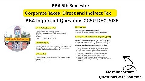 Important Questions of Corporate Taxes - Direct and Indirect Tax BBA SEM 5 CCSU#exam #bba #ccsu 